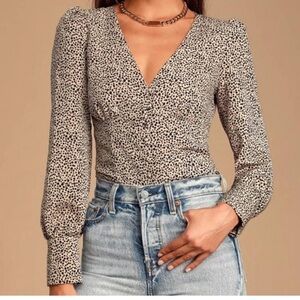 Lulu's Black and Cream Polka Dot Blouse